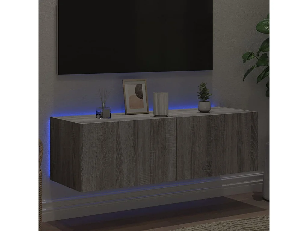 Gerben  Meuble TV mural avec lumières LED sonoma gris 100x35x31 cm