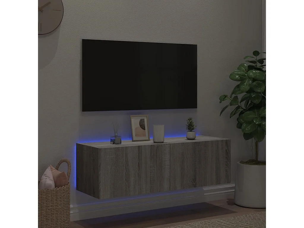 Gerben  Meuble TV mural avec lumières LED sonoma gris 100x35x31 cm