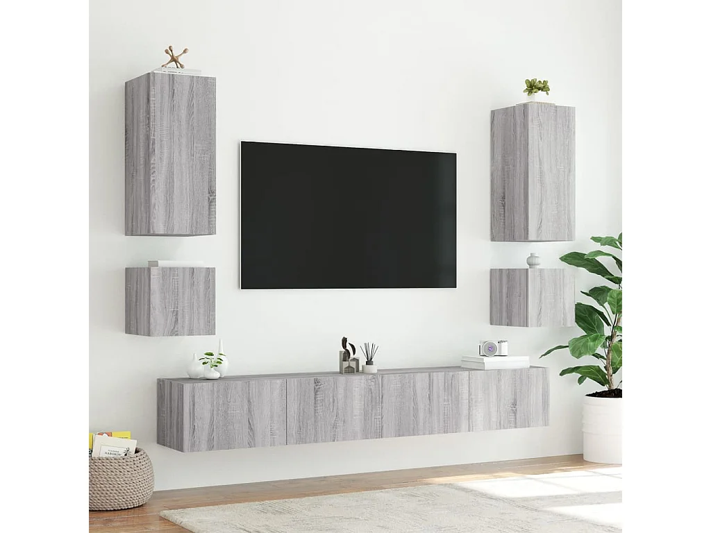 Gerben  Meuble TV mural avec lumières LED sonoma gris 100x35x31 cm
