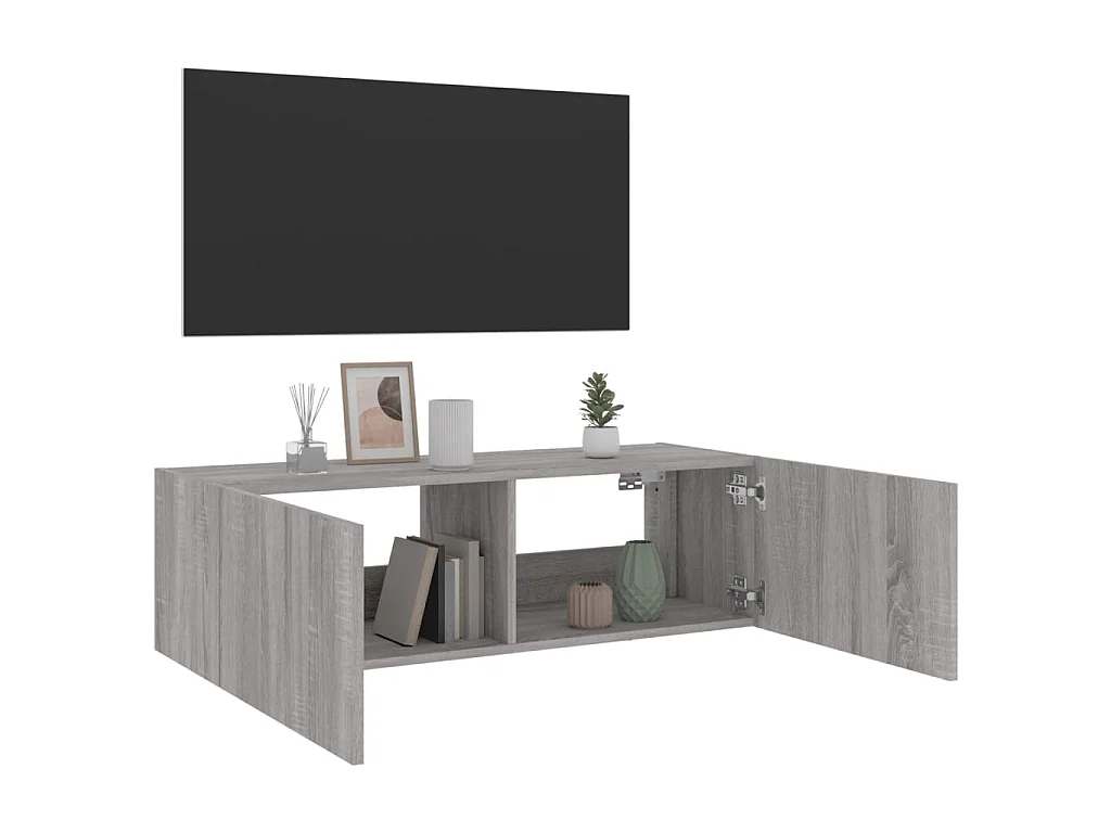 Gerben  Meuble TV mural avec lumières LED sonoma gris 100x35x31 cm