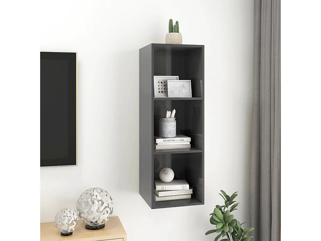 Aymee  Meuble TV mural Gris brillant 37x37x107 cm Bois d’ingénierie