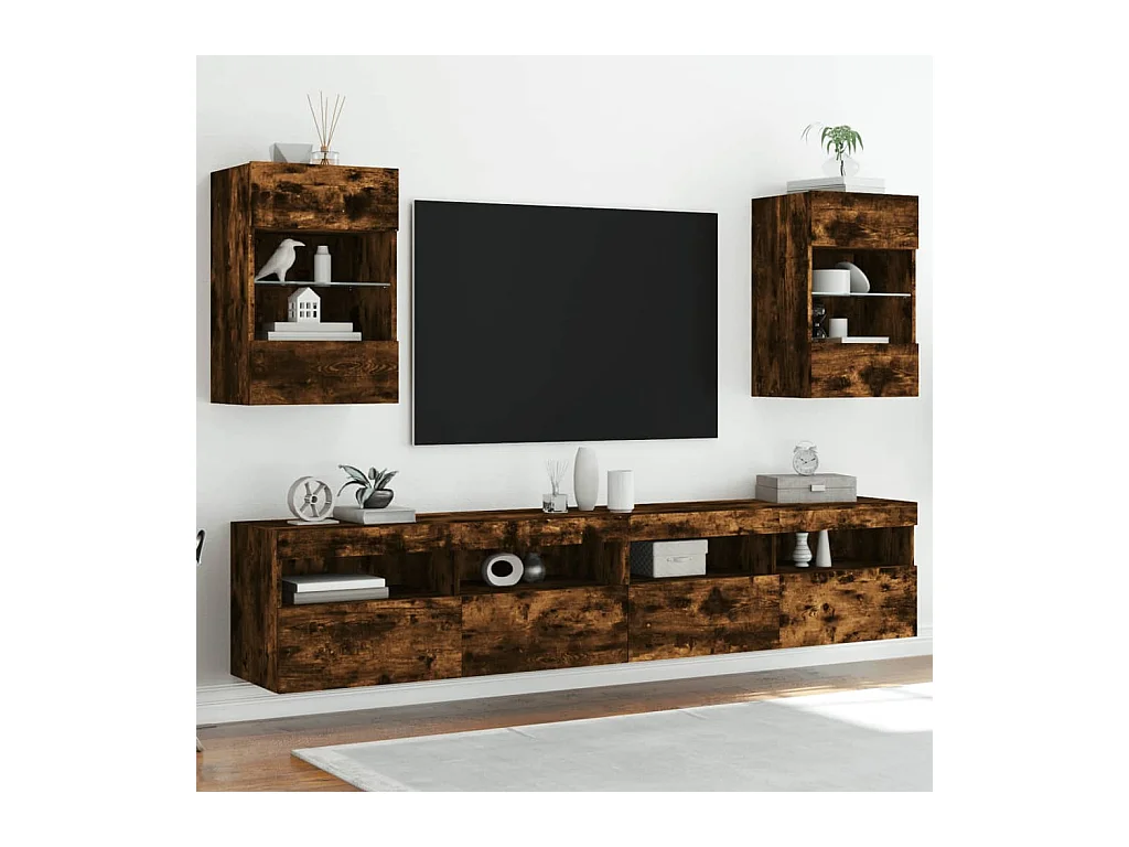 Prolenta Premium -  Meubles TV muraux et lumières LED 2pcs chêne fumé 40x30x60,5 cm