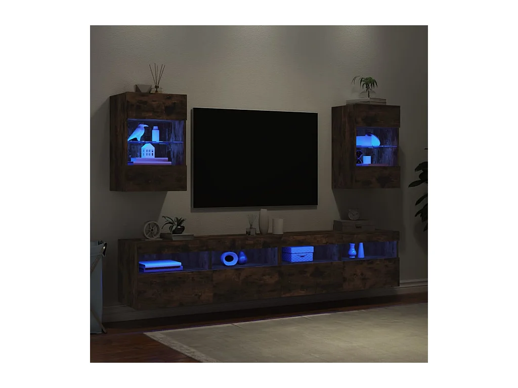 Prolenta Premium -  Meubles TV muraux et lumières LED 2pcs chêne fumé 40x30x60,5 cm