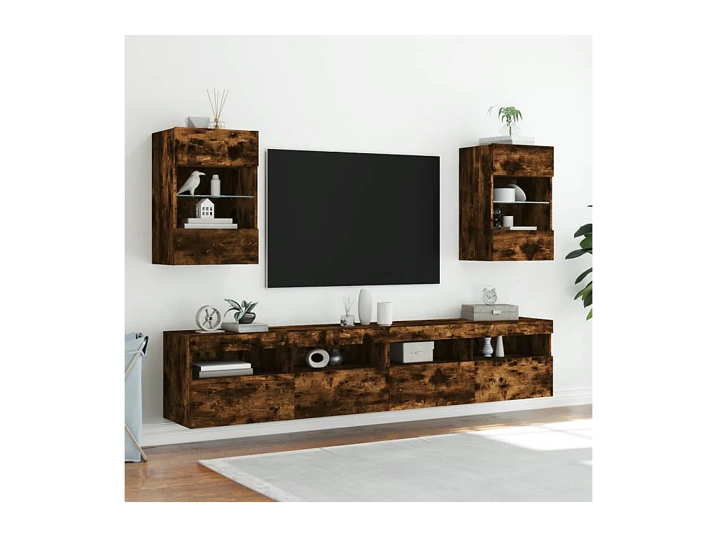 Prolenta Premium -  Meubles TV muraux et lumières LED 2pcs chêne fumé 40x30x60,5 cm