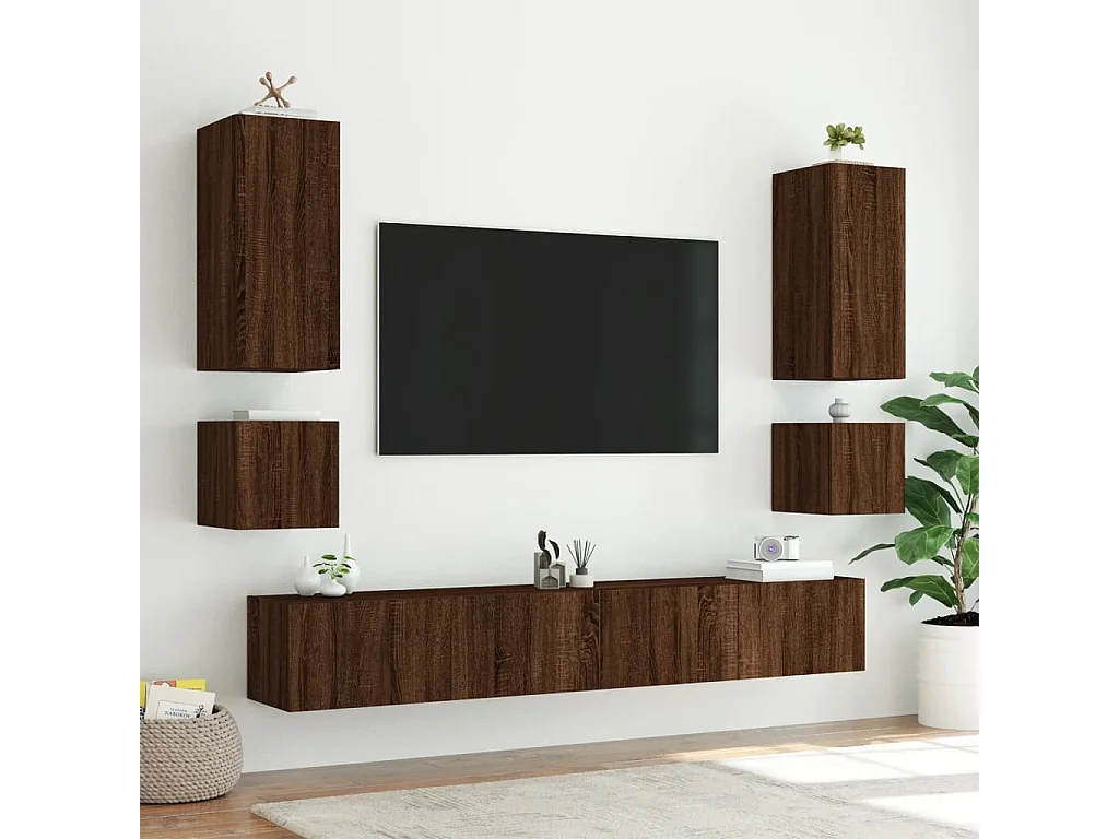 Gerben  Mueble de TV de pared con luces LED marrón roble 40,5x35x40 cm