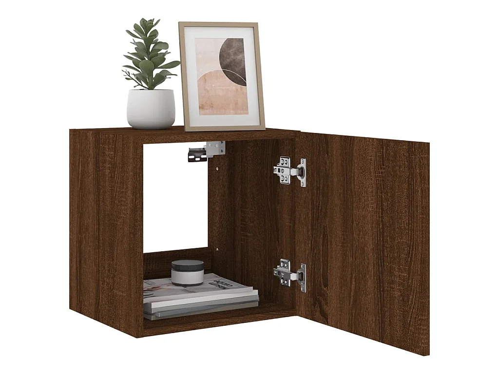 Gerben  Mueble de TV de pared con luces LED marrón roble 40,5x35x40 cm
