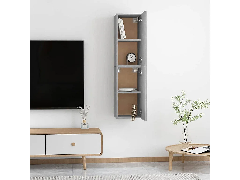 Hoeselt  Meuble TV mural Montage mural 2 pcs Gris béton 31 x 30 x 60 cm