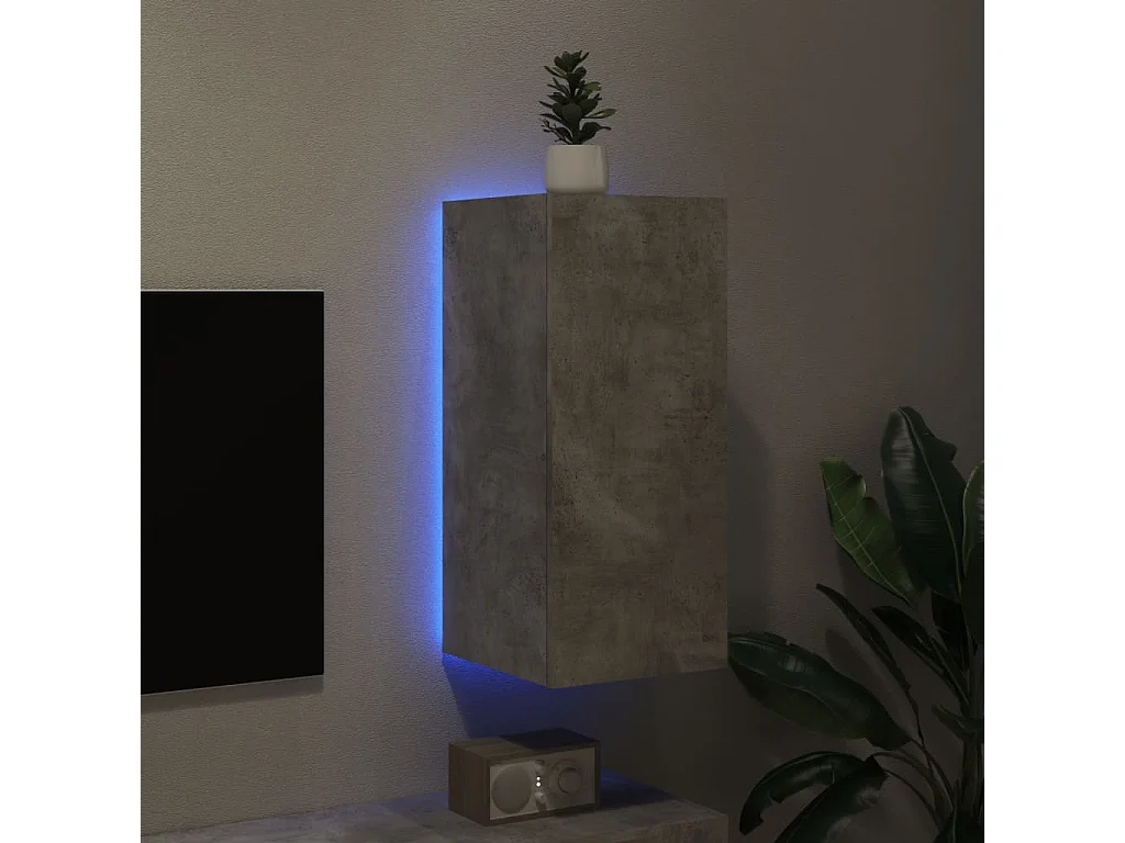 Gerben  Mueble de TV de pared con luces LED gris hormigón 30,5x35x70 cm