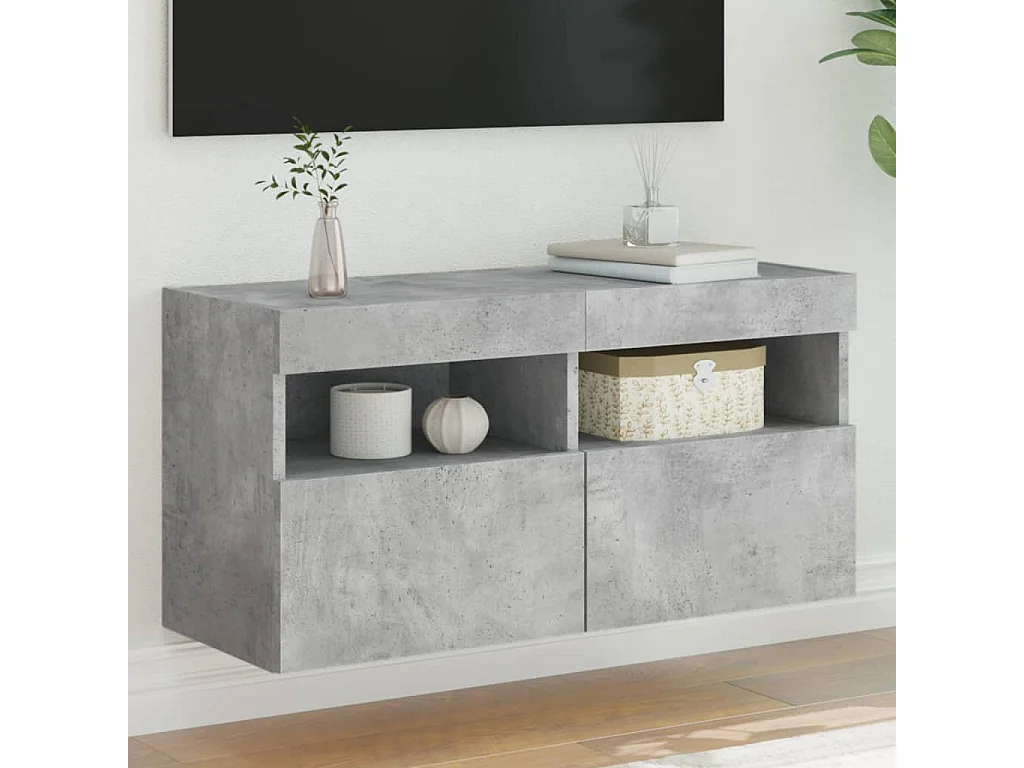 Ølstykke  Meuble TV mural avec lumières LED gris béton 80x30x40 cm