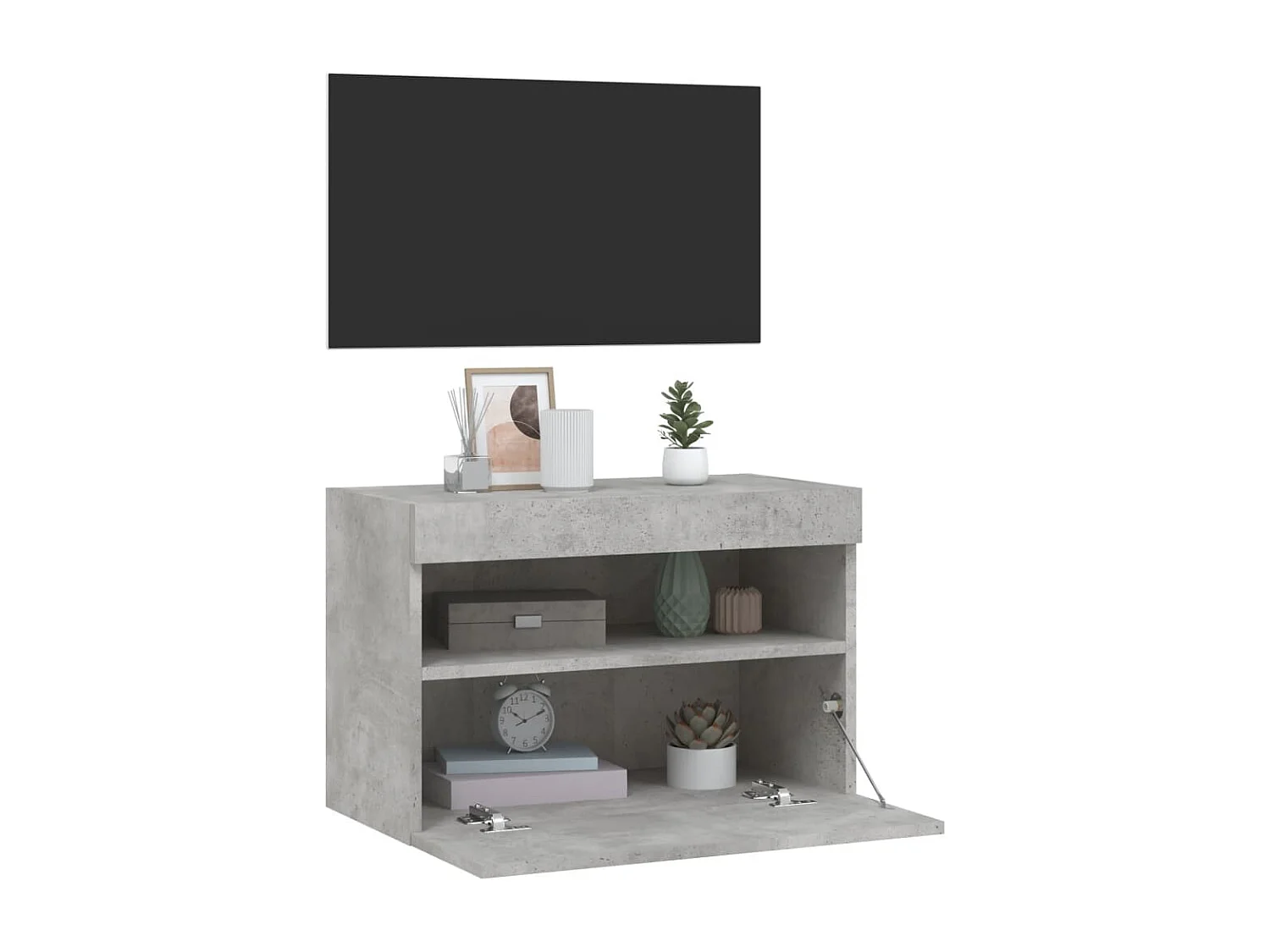 Ølstykke  Meuble TV mural avec lumières LED gris béton 60x30x40 cm
