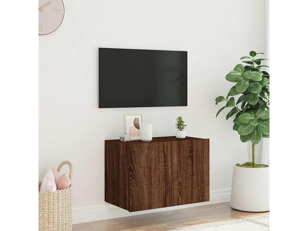 Gerben  Mueble de TV de pared con luces LED marrón roble 60x35x41 cm