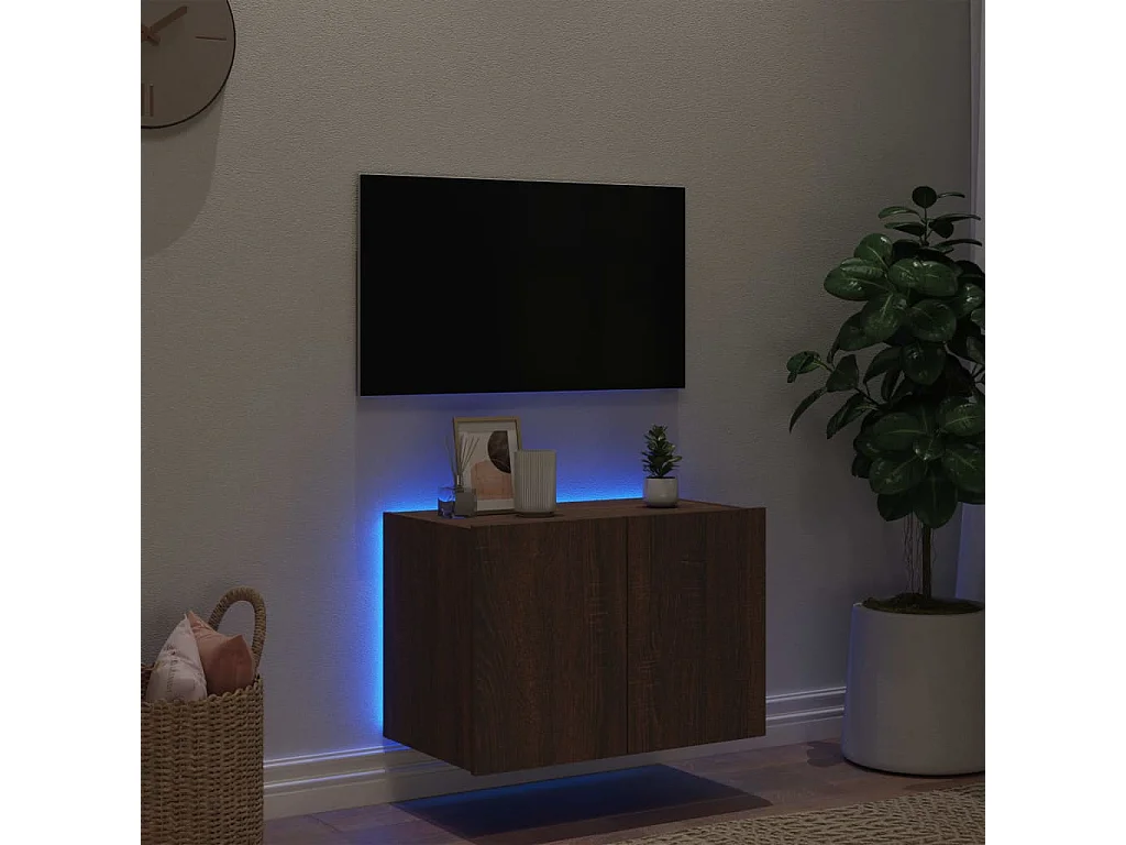 Gerben  Mueble de TV de pared con luces LED marrón roble 60x35x41 cm