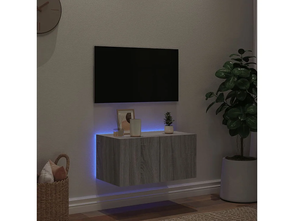 Gerben  Meuble TV mural avec lumières LED sonoma gris 60x35x31 cm