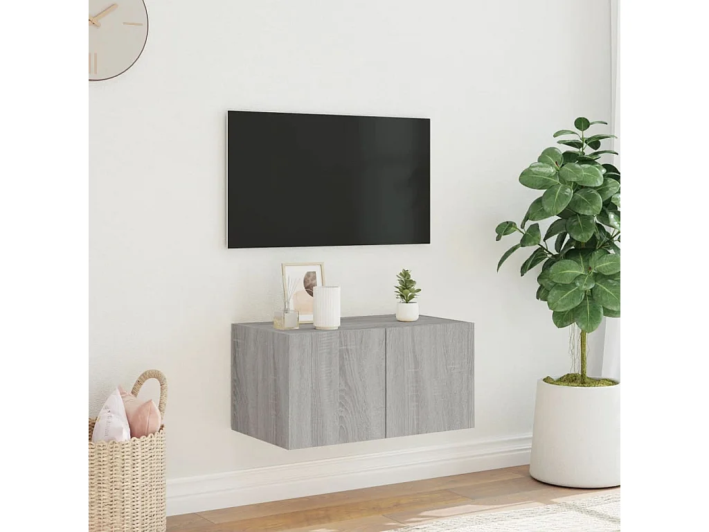 Gerben  Meuble TV mural avec lumières LED sonoma gris 60x35x31 cm