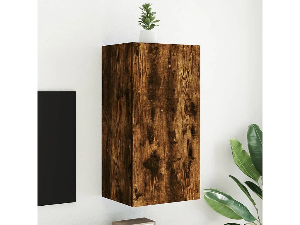 Gerben  Mueble de TV de pared con luces LED roble ahumado 30,5x35x80 cm
