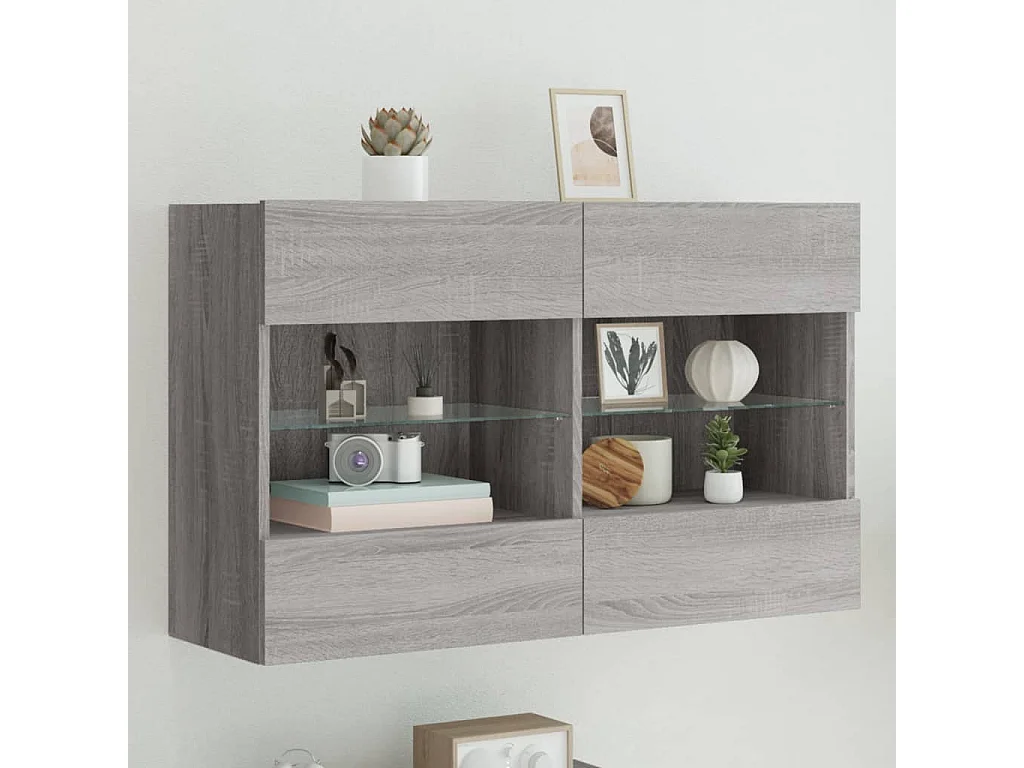 DuBois  Mueble de TV de pared con luces LED gris Sonoma 98,5x30x60,5 cm