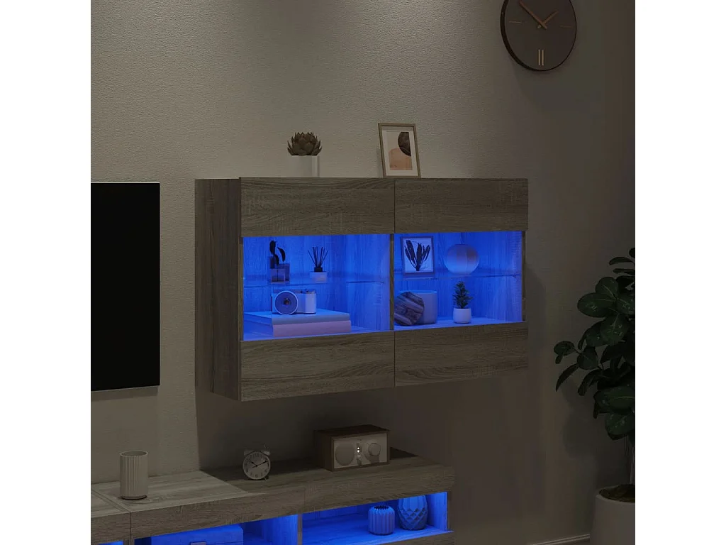 DuBois  Mueble de TV de pared con luces LED gris Sonoma 98,5x30x60,5 cm