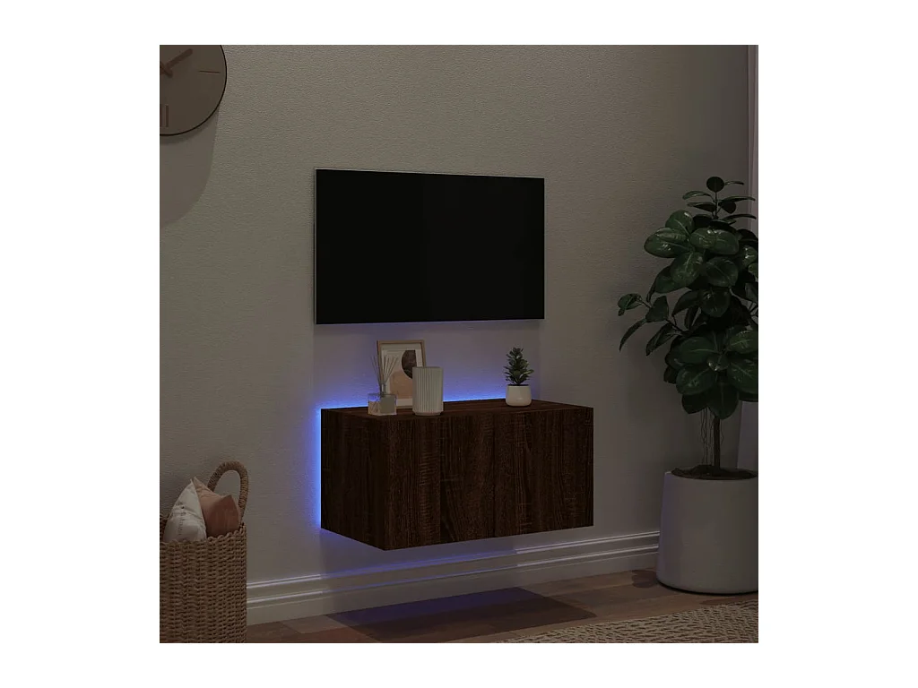 Gerben  Mueble de TV de pared con luces LED roble marrón 60x35x31 cm