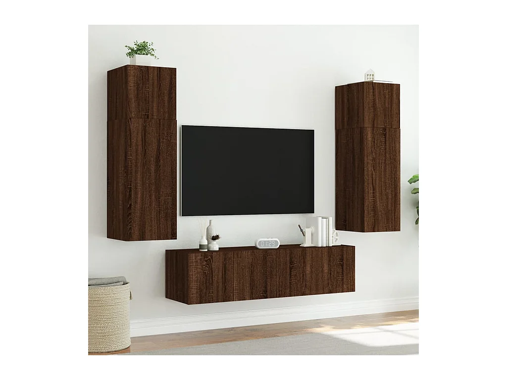 Gerben  Mueble de TV de pared con luces LED roble marrón 60x35x31 cm