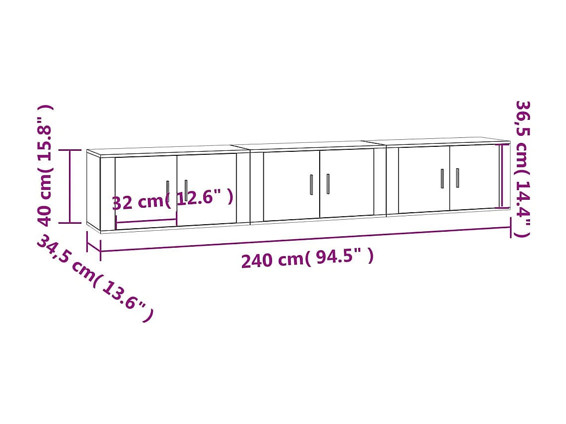 Crofton  Tv-wandmeubels 3 st 80x34,5x40 cm wit