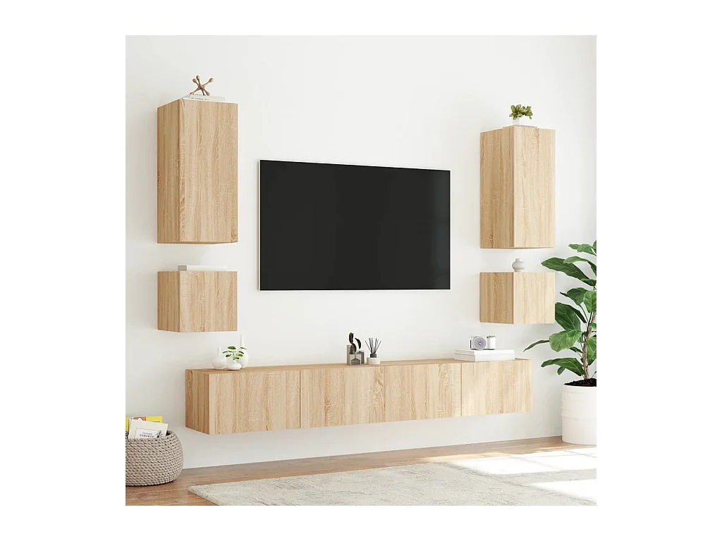 Gerben  Tv-wandmeubelen met LED 2 st 40,5x35x40 cm sonoma eikenkleurig
