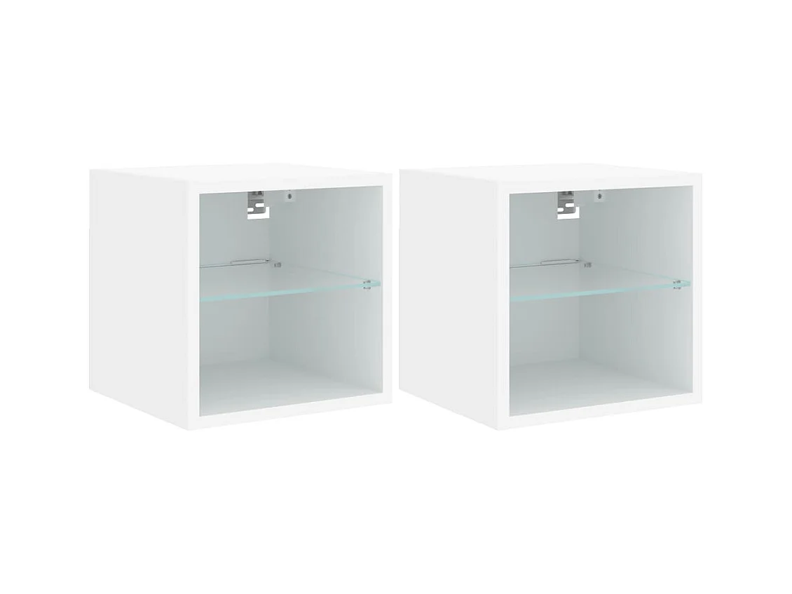 Hans  Meubles TV muraux avec lumières LED 2 pcs blanc 30x28,5x30 cm