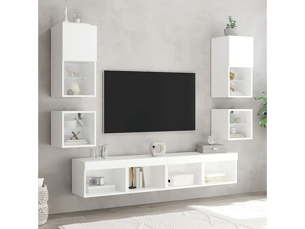 Hans  Meubles TV muraux avec lumières LED 2 pcs blanc 30x28,5x30 cm