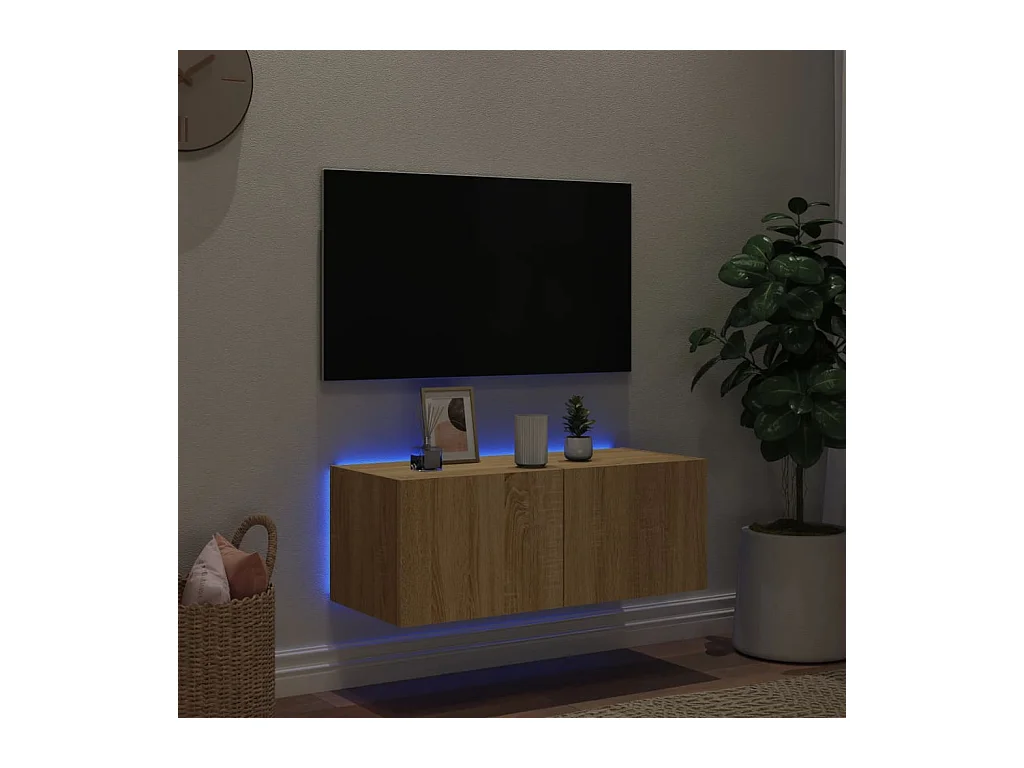 Gerben  Meuble TV mural avec lumières LED chêne sonoma 80x35x31 cm