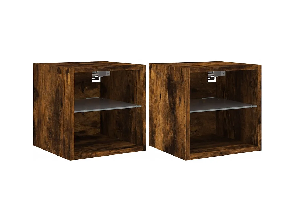 Hans  Meubles TV muraux et lumières LED 2pcs chêne fumé 30x28,5x30 cm