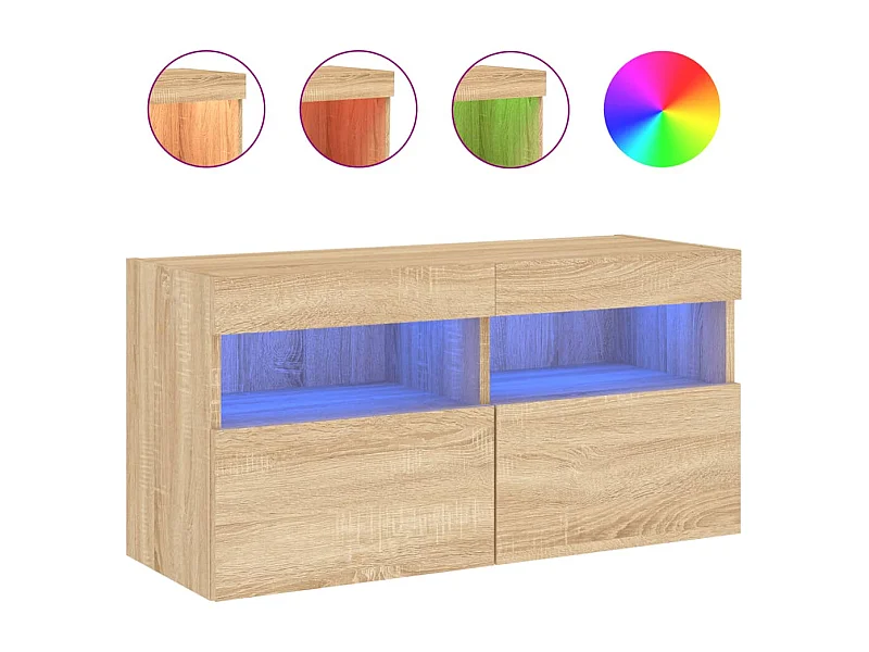 Ølstykke  Meuble TV mural avec lumières LED chêne sonoma 80x30x40 cm
