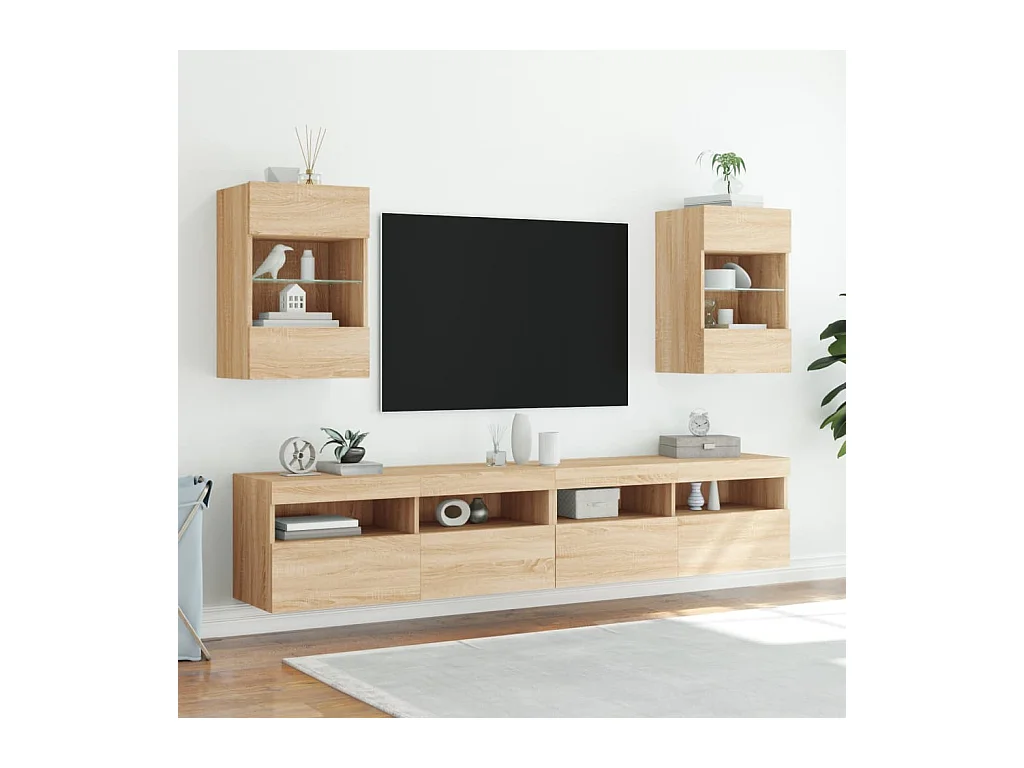 Prolenta Premium -  Meubles TV muraux lumières LED 2 pcs chêne sonoma 40x30x60,5 cm