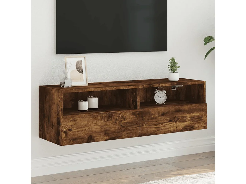 Sil  Meuble TV mural chêne fumé 100x30x30 cm bois d'ingénierie