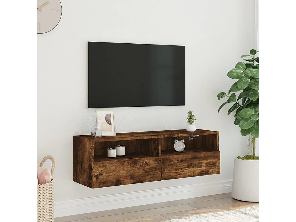 Sil  Tv-wandmeubel 100x30x30 cm bewerkt hout gerookt eikenkleurig