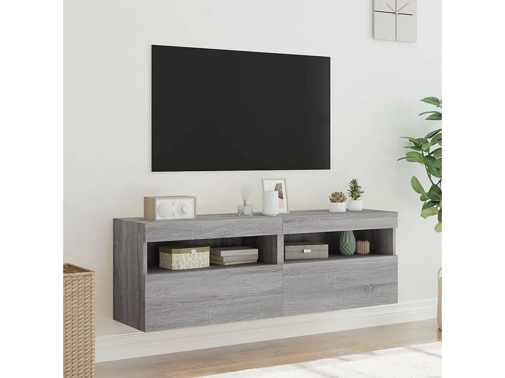 Ølstykke  Meubles TV muraux et lumières LED 2pcs sonoma gris 60x30x40 cm