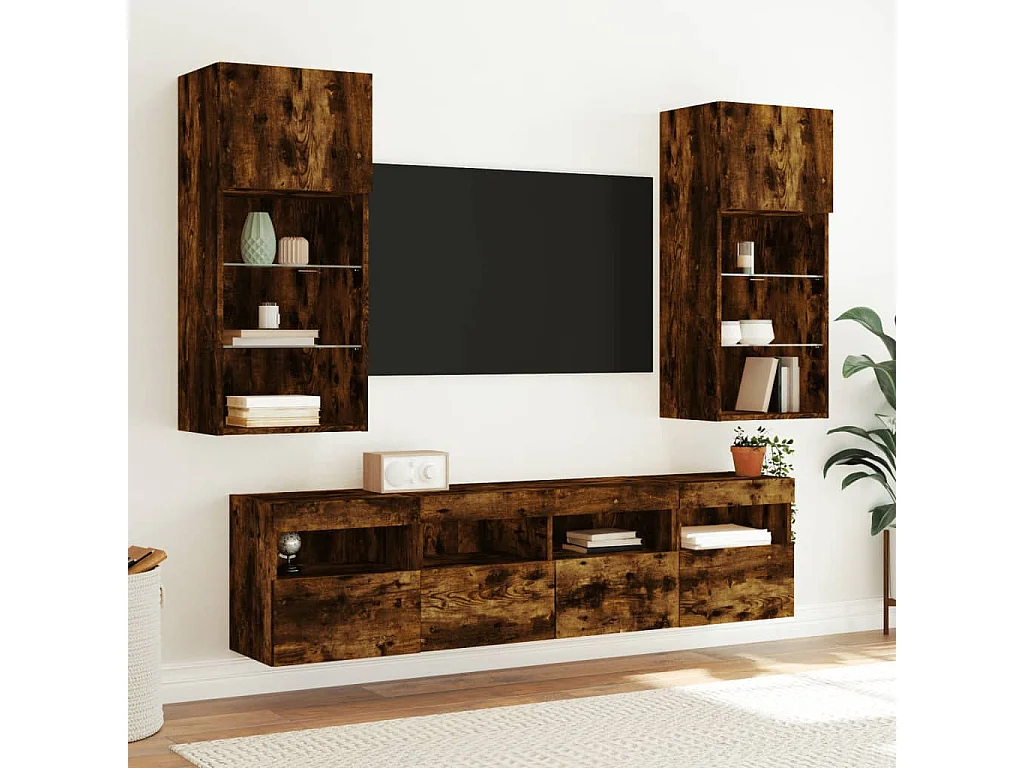 Ølstykke  Muebles TV de pared luces LED 2 uds roble ahumado 40x30x40 cm