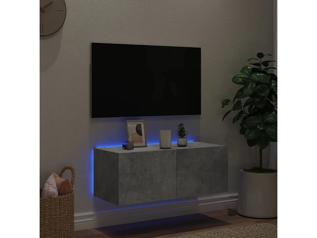 Gerben  Meuble TV mural avec lumières LED gris béton 80x35x31 cm
