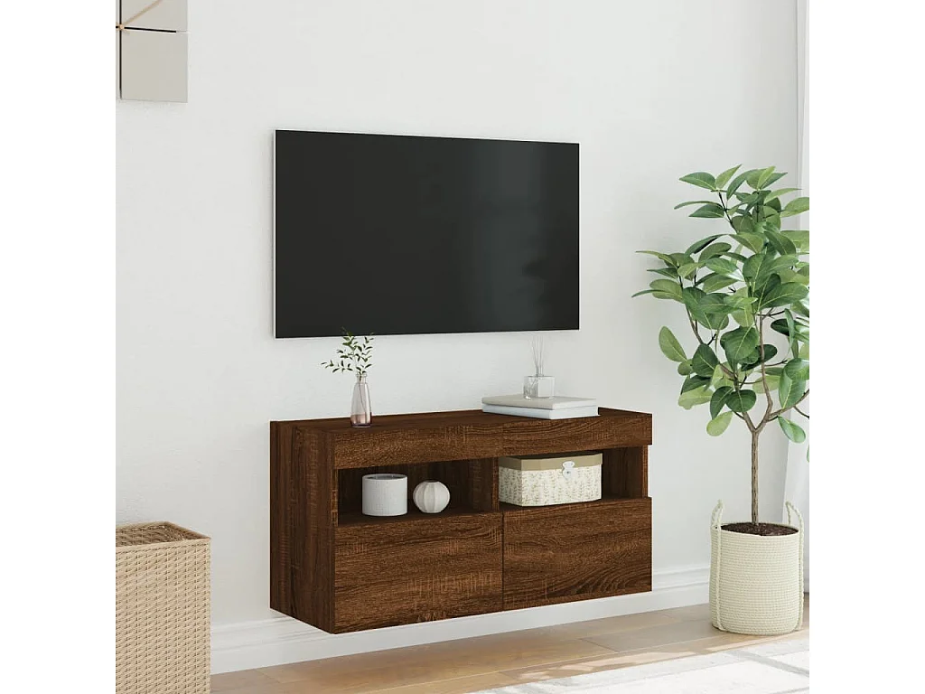 Ølstykke  Meuble TV mural avec lumières LED chêne marron 80x30x40 cm