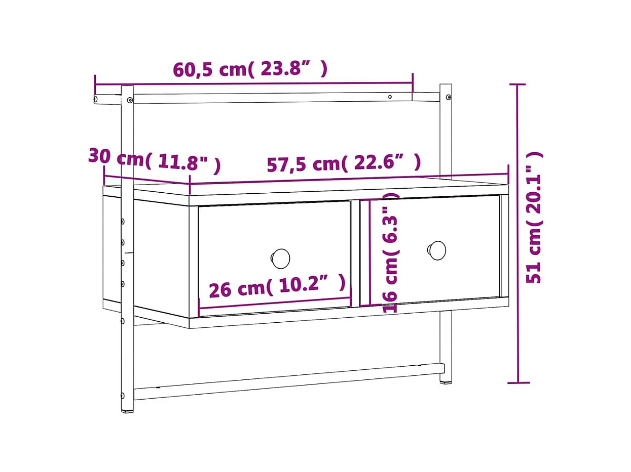 Randers  Meuble TV mural chêne marron 60,5x30x51 cm bois d'ingénierie