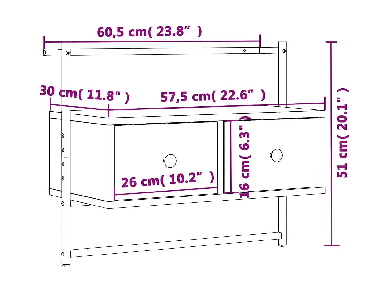 Randers  Tv-meubel wandgemonteerd 60,5x30x51 cm hout bruin eikenkleur