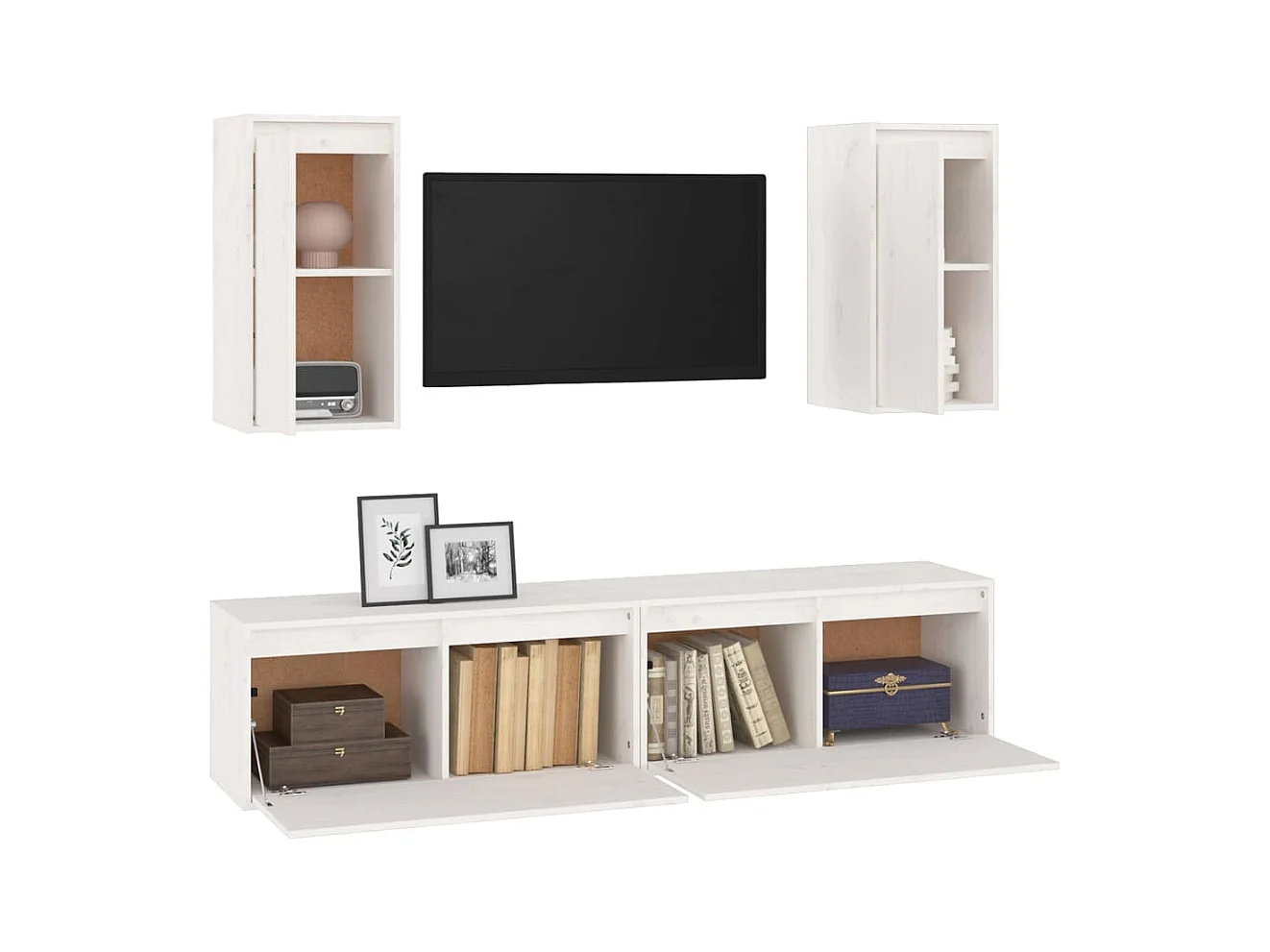 Dirkin  Meubles TV 4 pcs Blanc Bois massif de pin