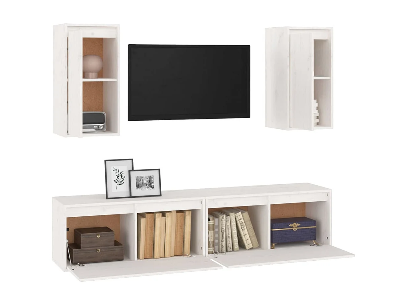 Dirkin  Muebles para TV 4 piezas madera maciza de pino blanco