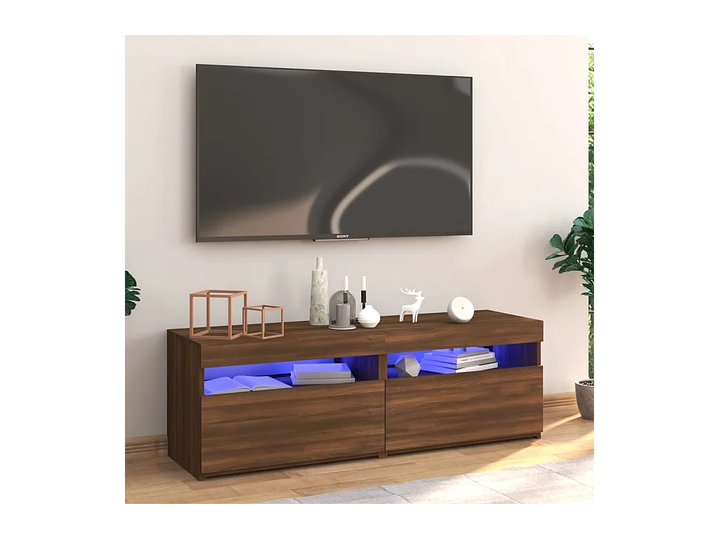 Ilion  Meuble TV avec lumières LED chêne marron 120x35x40 cm