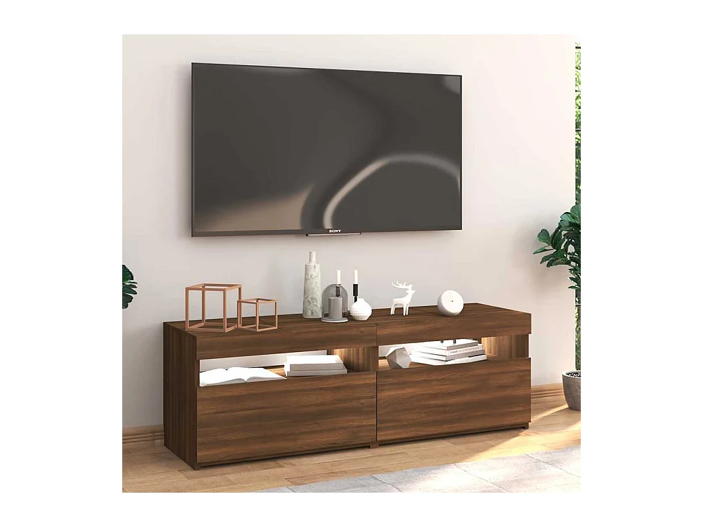 Ilion  Meuble TV avec lumières LED chêne marron 120x35x40 cm