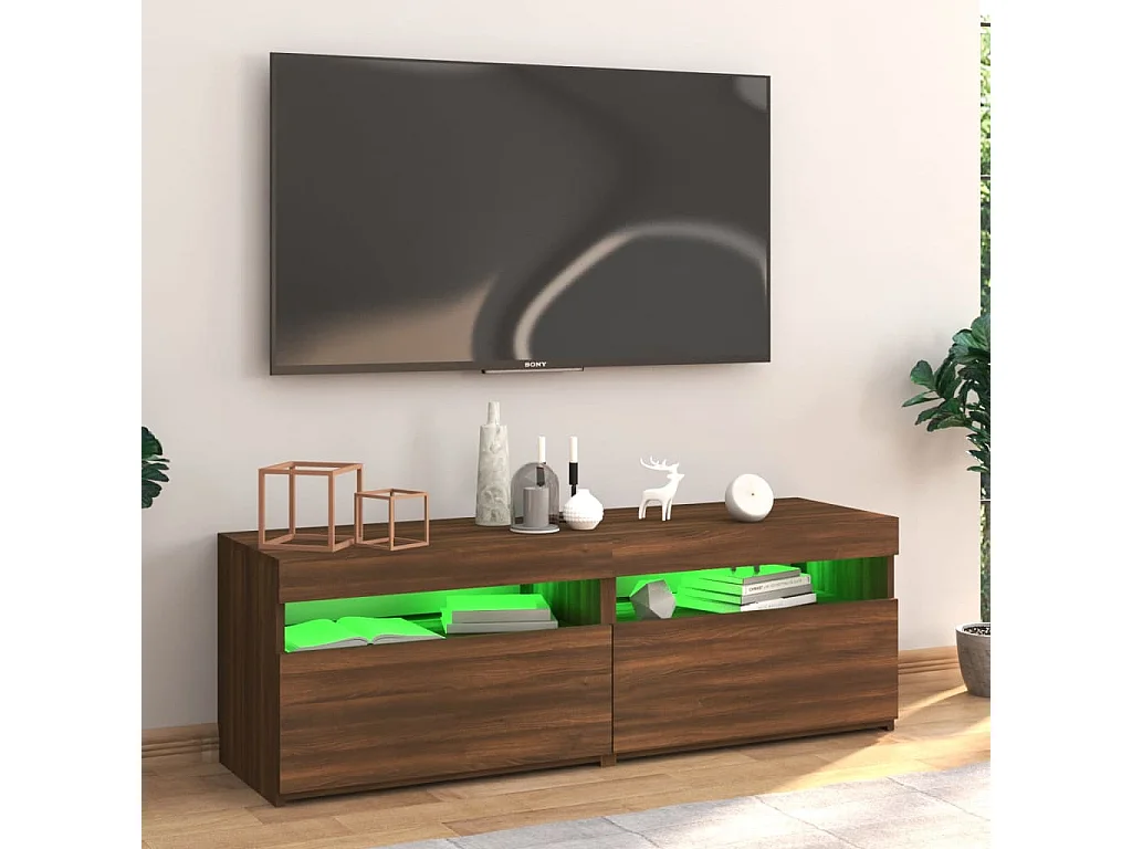 Ilion  Meuble TV avec lumières LED chêne marron 120x35x40 cm