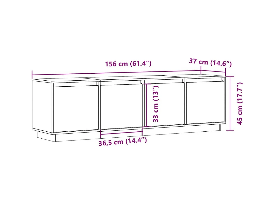 Tapio  Mueble de TV de madera maciza de pino 156x37x45 cm