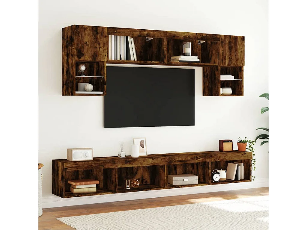 Mano  Meubles TV avec lumières LED 2 pcs chêne fumé 100x30x30 cm