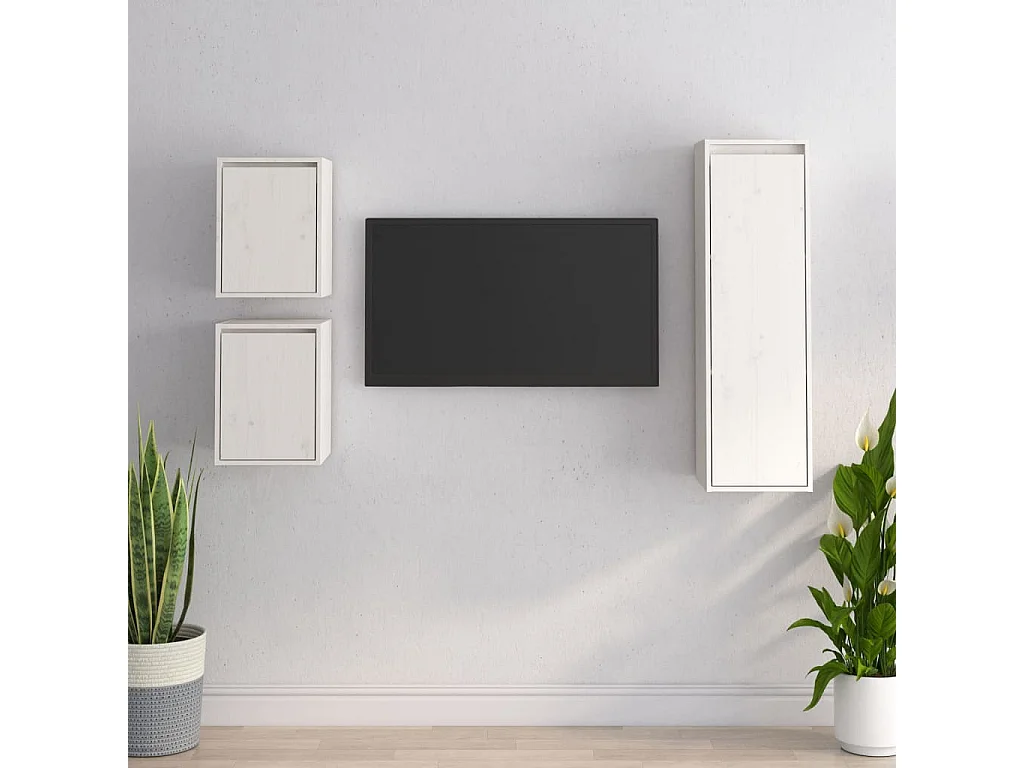 Vondal  Meubles TV 3 pcs Blanc Bois massif de pin