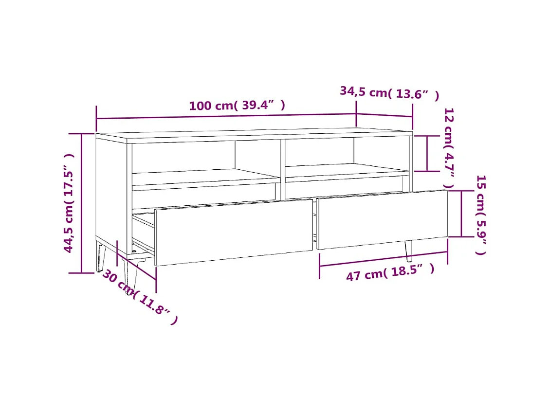 Simon-Pierre  Meuble TV chêne sonoma 100x34,5x44,5 cm bois d'ingénierie
