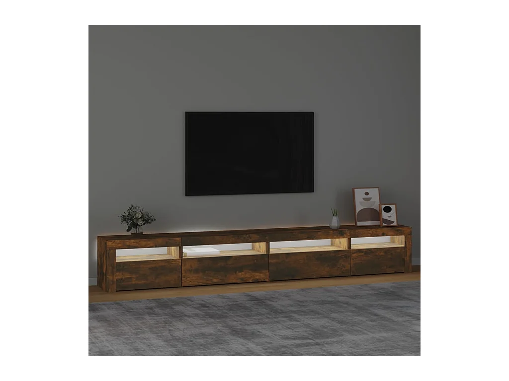 Cincinnatus  Meuble TV avec lumières LED Chêne fumé 270x35x40 cm