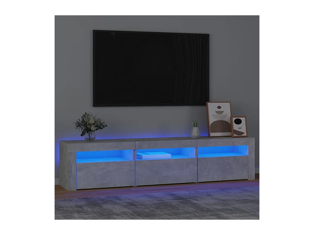 Vleteren  Meuble TV avec lumières LED Gris béton 180x35x40 cm